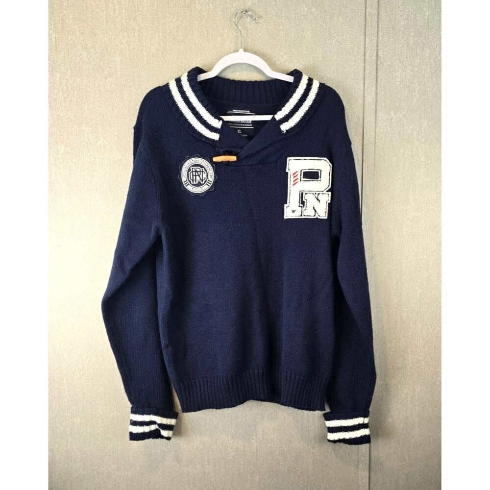 Parish Nation Sweater Men's XL Navy Blue Knit Varsity 60's Style Preppy varsity